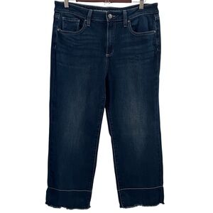 CHICO’S JEANS, Size 2 / 12, Dark Blue High Rise Straight Leg Crop w/ Frayed Hem.